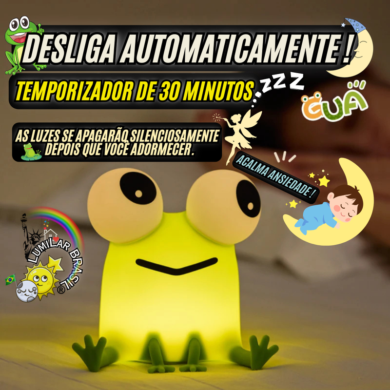 🐸Sapinho Premium de Silicone Sensível ao Toque- 3 Níveis de Brilho - Pode ser Usado Como Suporte de Celulares para Assistir.📲 - Recarregável Tipo C🔋