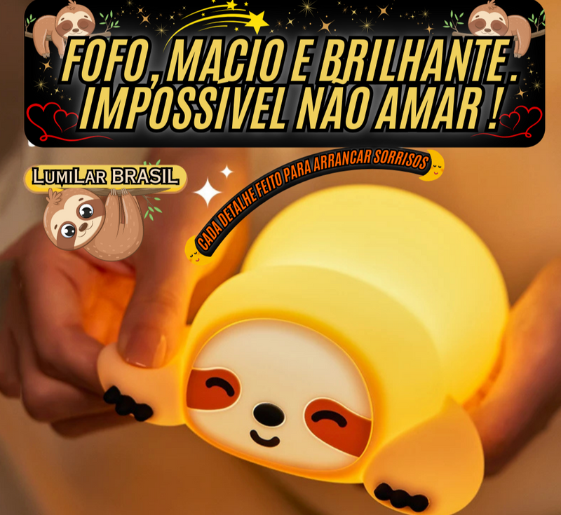 🦥 Bixinho Preguiça de Silicone - Sensível ao Toque - Recarregável Tipo C.🔋
