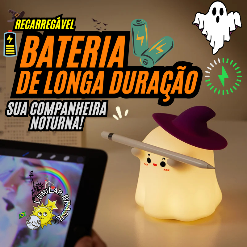 👻Fantasminha Exclusivo de Silicone Sensível ao Toque - Recarregável Tipo C.🔋
