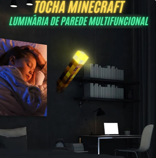 🪄Tocha Minecraft Exclusiva Luminária Infantil de LED. - Recarregável Tipo C.🔋