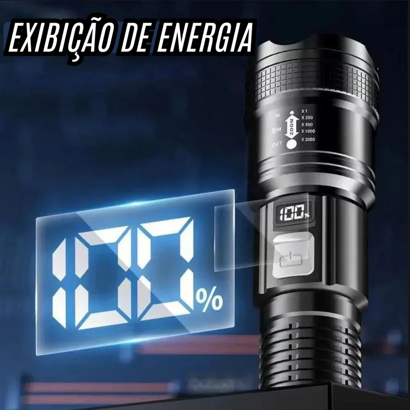 🔦Lanterna de LED Premium. Alcança até 150M / Recarregável (Tipo C)🔋 - Visor Digital - A Prova d'Agua💦 - Pode ser Usada como Carregador Portátil.🪫📱⚡️