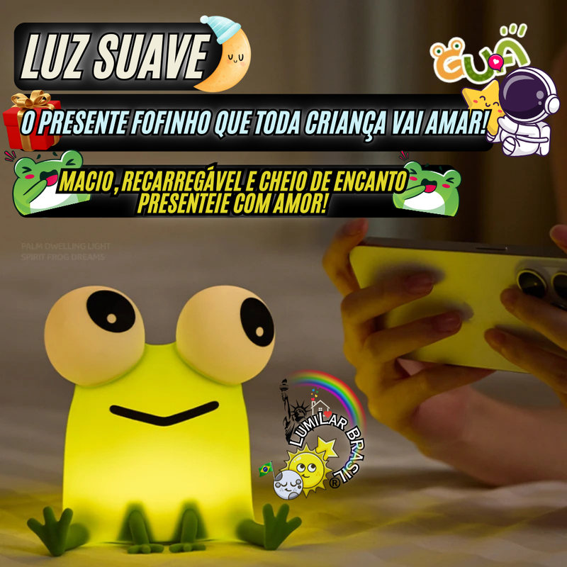 🐸Sapinho Premium de Silicone Sensível ao Toque- 3 Níveis de Brilho - Pode ser Usado Como Suporte de Celulares para Assistir.📲 - Recarregável Tipo C🔋