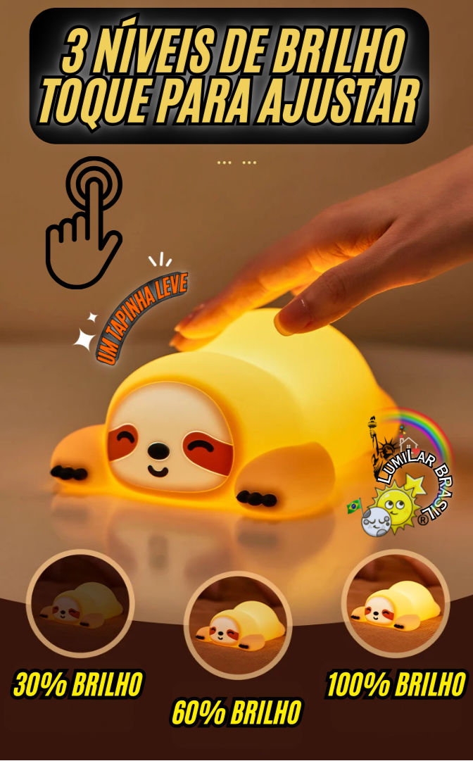 🦥 Bixinho Preguiça de Silicone - Sensível ao Toque - Recarregável Tipo C.🔋