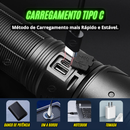 🔦Lançamento - Lanterna LED Ultra Poderosa 2025 - Alcança até 300M / Recarregável (Tipo C)🔋 - A Prova d'Agua💦 - Pode ser Usada como Carregador Portátil.🪫📱⚡️