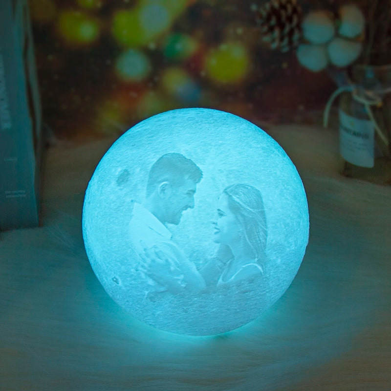 🌙Luminária Premium - Lua impressa em 3D c/Foto e Texto Personalizados - Recarregável por USB.🔋