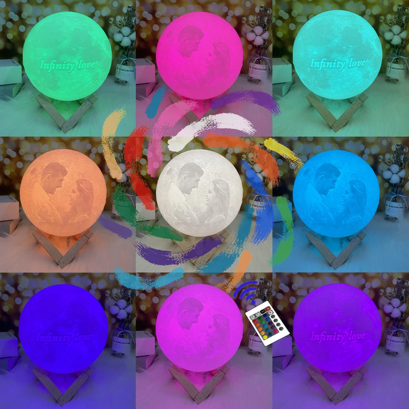 🌙Luminária Premium - Lua impressa em 3D c/Foto e Texto Personalizados - Recarregável por USB.🔋