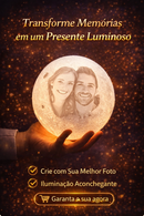 🌙Luminária Premium - LumiLua impressa em 3D c/Foto e Texto Personalizados - Recarregável Tipo-C.🔋