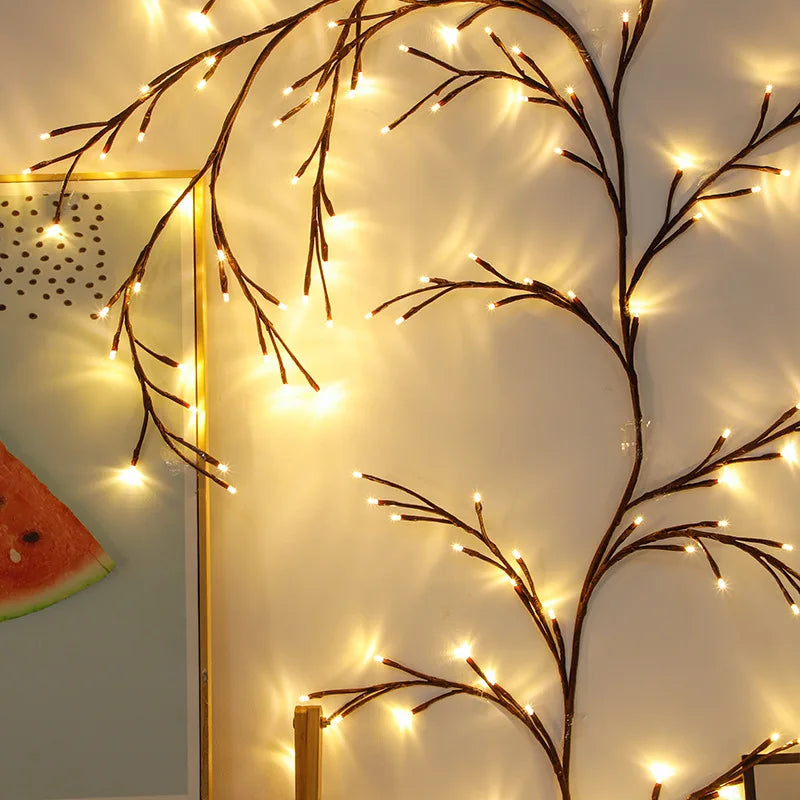 144LEDs Luzes artificiais de galhos botânicos Luzes noturnas de videira de vime Luzes de parede de galhos de salgueiro Luzes decorativas de cabeceira para quarto