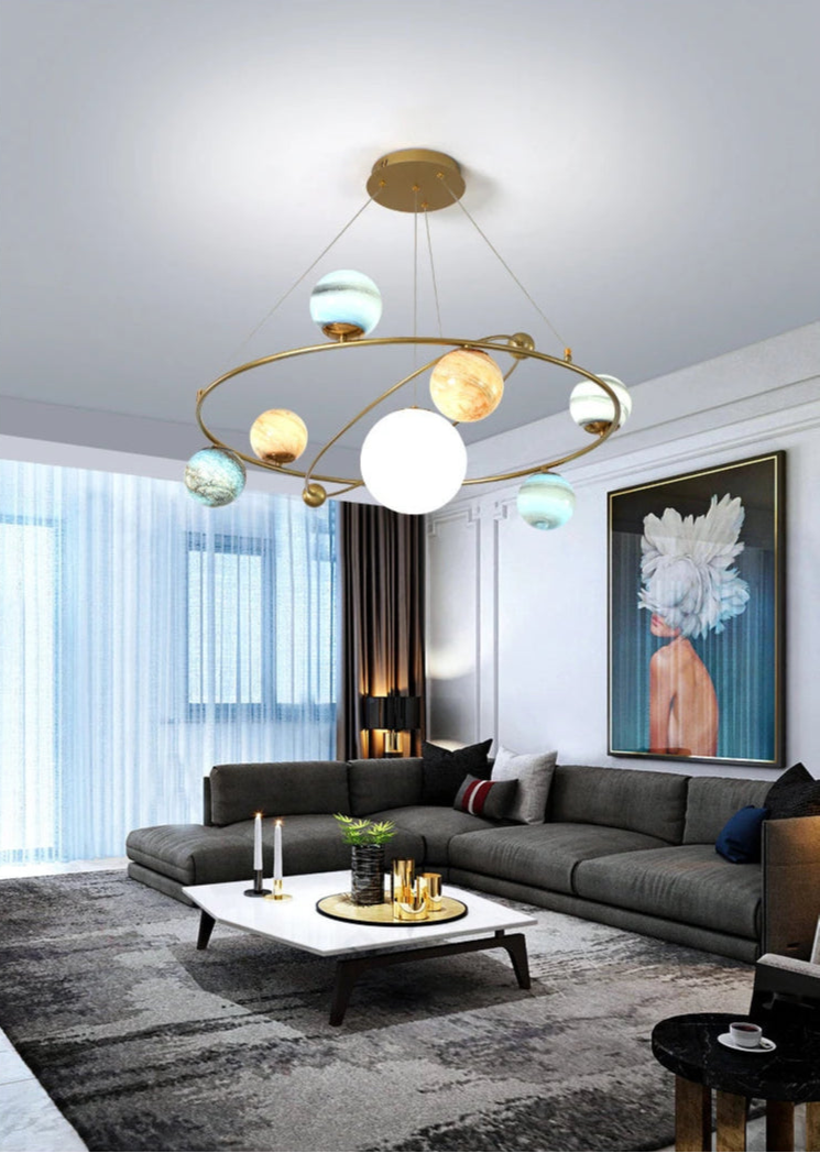 Planetas Atmosféricos de LED pra Sala de estar, Quartos e Hotéis / Peça Banhada a Ouro Modelo de Luxo para Pessoas Exigentes.