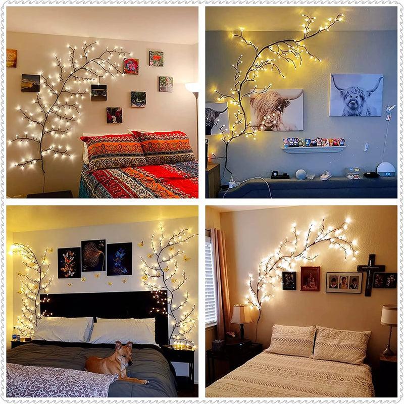 144LEDs Luzes artificiais de galhos botânicos Luzes noturnas de videira de vime Luzes de parede de galhos de salgueiro Luzes decorativas de cabeceira para quarto