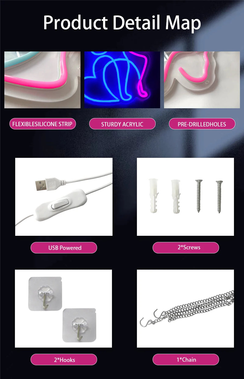 Neon com signos de animais - Luz noturna de LED.