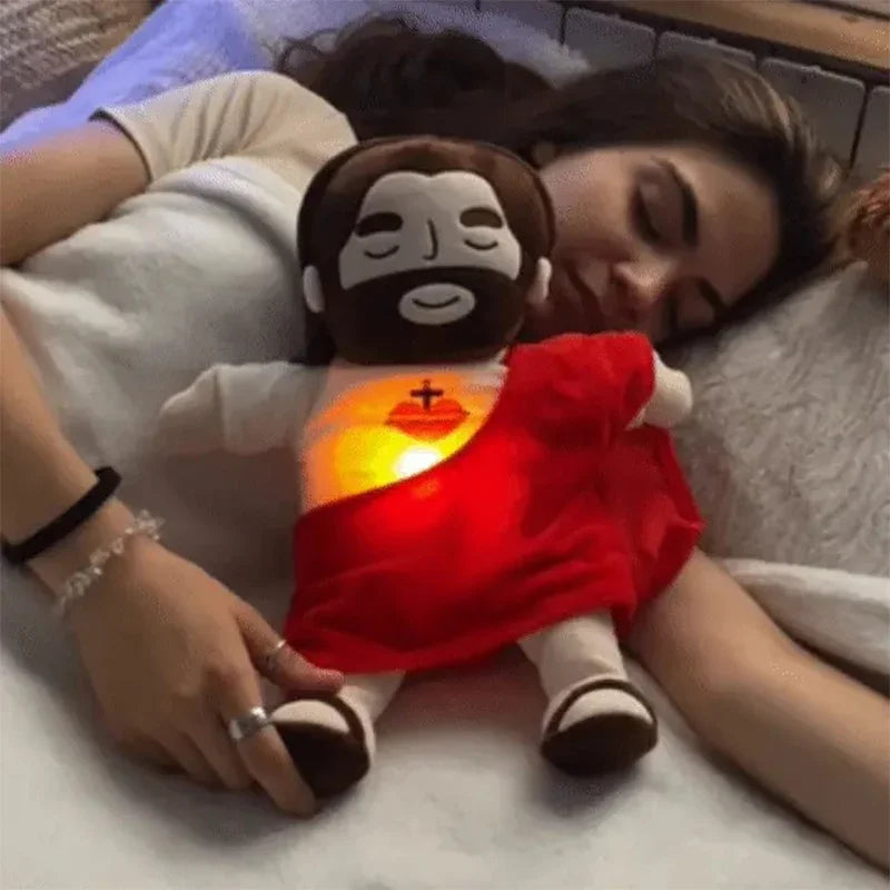 ✝️Jesus Cristo de Pelúcia com Respiração🤍 - Alívio para Ansiedade e Noites Mal Dormidas.💤