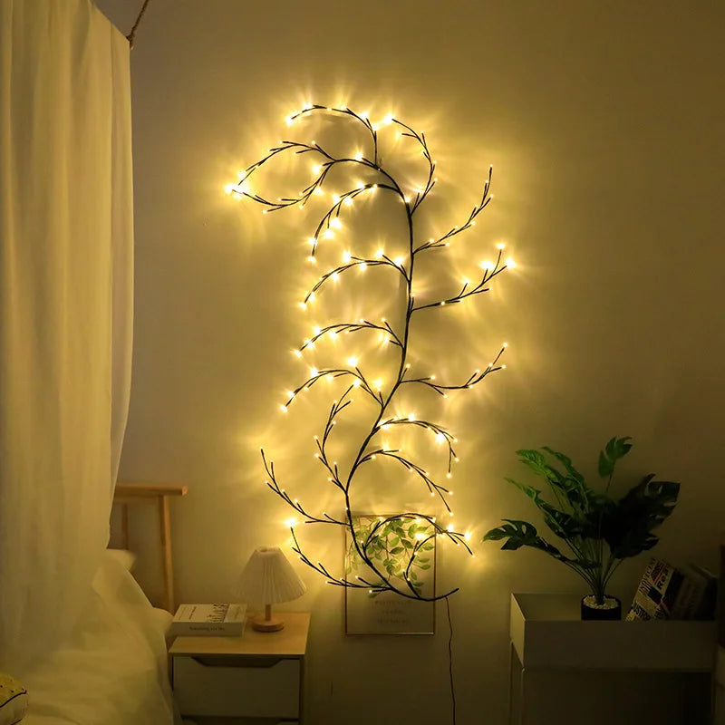 144LEDs Luzes artificiais de galhos botânicos Luzes noturnas de videira de vime Luzes de parede de galhos de salgueiro Luzes decorativas de cabeceira para quarto