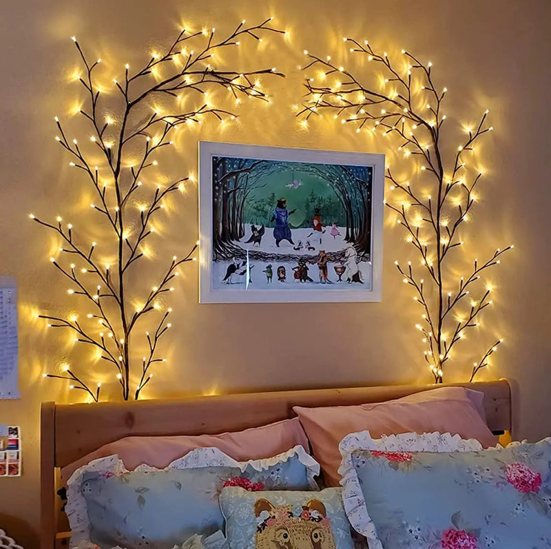 144LEDs Luzes artificiais de galhos botânicos Luzes noturnas de videira de vime Luzes de parede de galhos de salgueiro Luzes decorativas de cabeceira para quarto