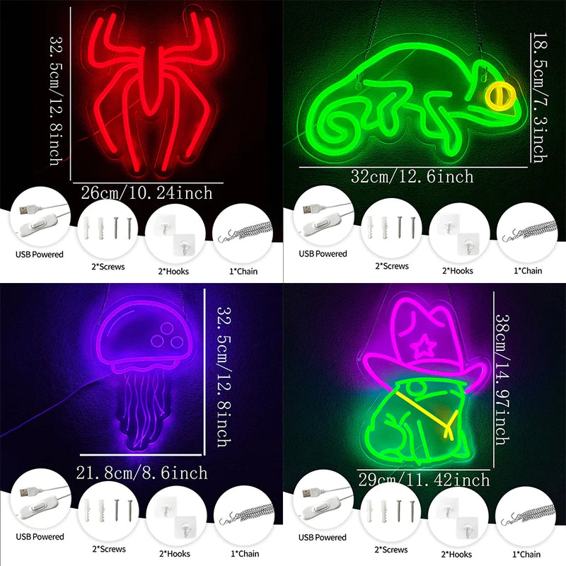 Neon com signos de animais - Luz noturna de LED.