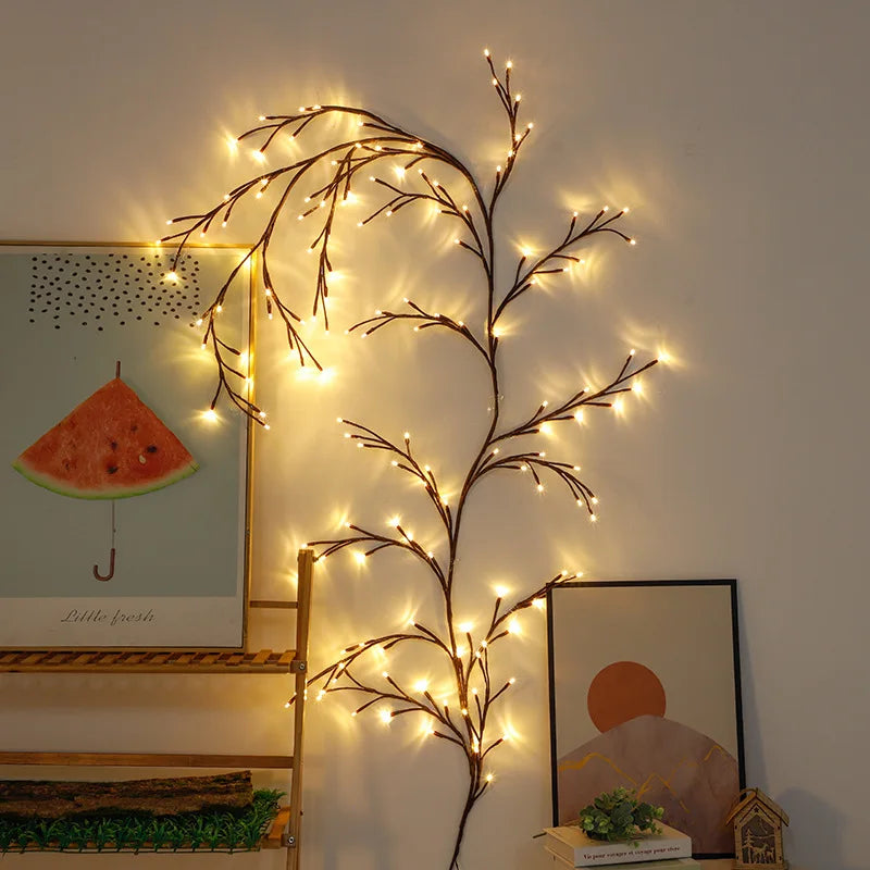 144LEDs Luzes artificiais de galhos botânicos Luzes noturnas de videira de vime Luzes de parede de galhos de salgueiro Luzes decorativas de cabeceira para quarto