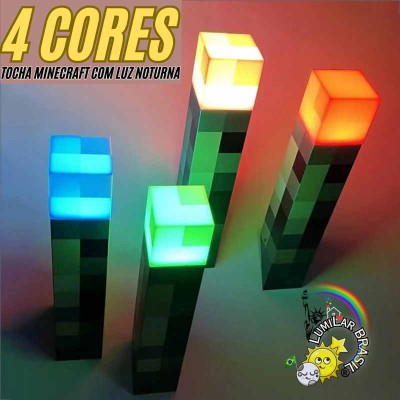 🪄Tocha Minecraft Exclusiva Luminária Infantil de LED. - Recarregável Tipo C.🔋